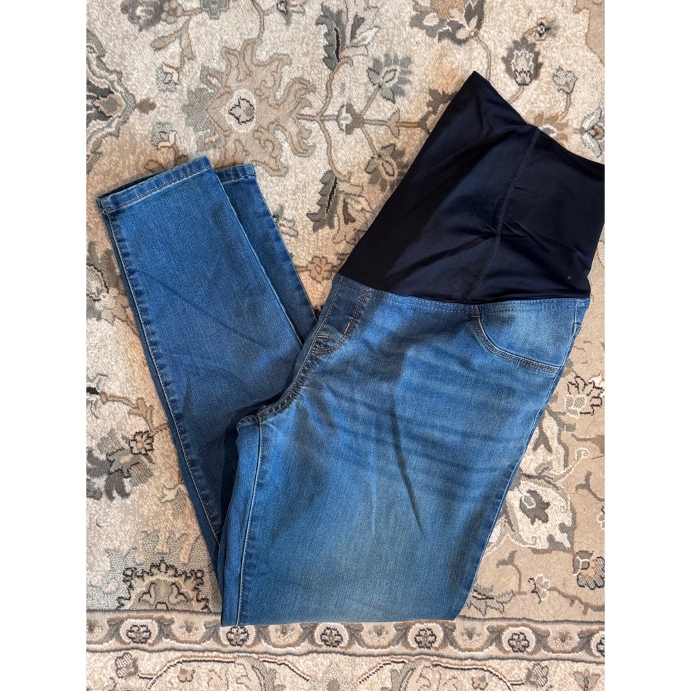Isabel Maternity Ingrid & Isabel Blue Skinny Jeggings Full Belly Panel Size 14